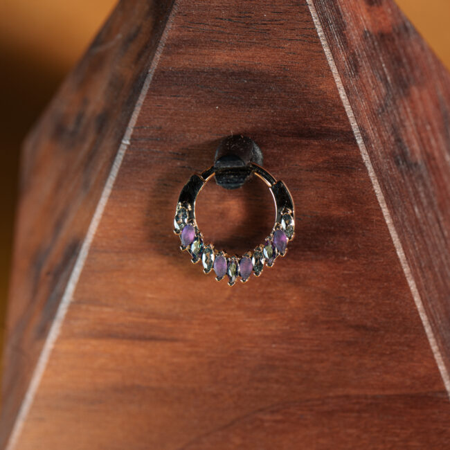 BVLA Cascada Sandblasted Amethyst, Grey CZ and Mystic Topaz in 14k Yellow Gold