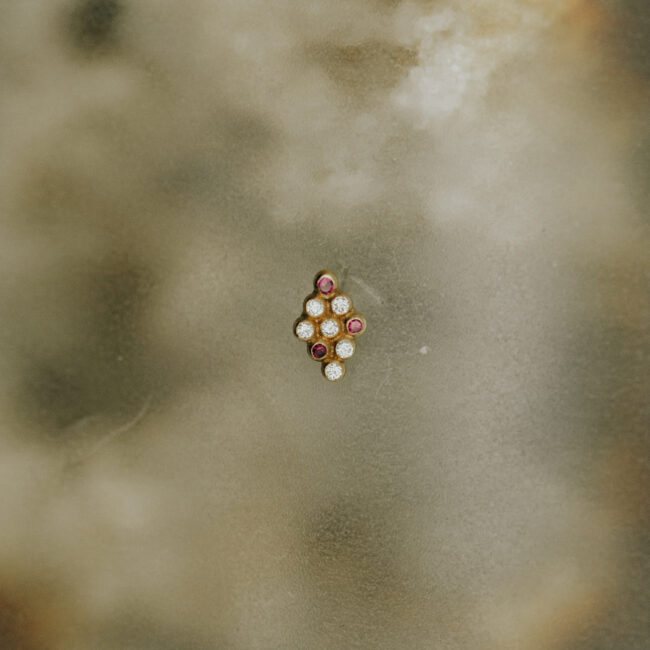 Pupil Hall Little Secret Remix with Genuine Diamond and Ruby in 14k Yellow Gold