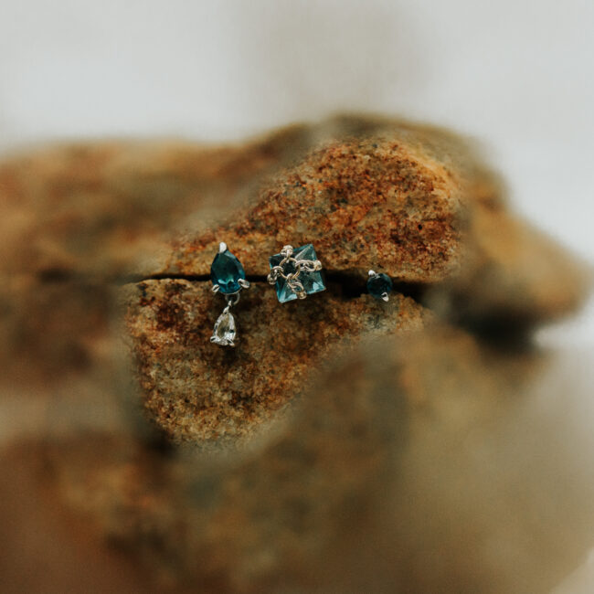 Pupil Hall Pair of Pairs with London Blue Topaz and Aquamarine & How Dare You in Blue Topaz & Naked Luh You! with London Blue Topaz in 14k White Gold