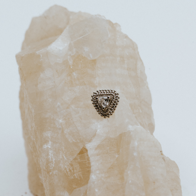 BVLA Beaded Trillion with White CZ n 14k White Gold