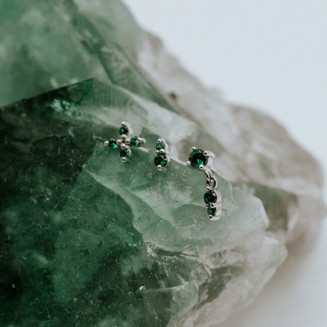Ember Crux, Frim and High Noon Emerald CZ in 14k White Gold
