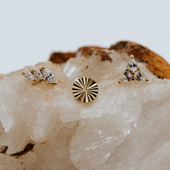 Buddha Jewelry Organics White CZ Multiplicity, Lazer Disc and 3 Little Pears in 14k White Gold
